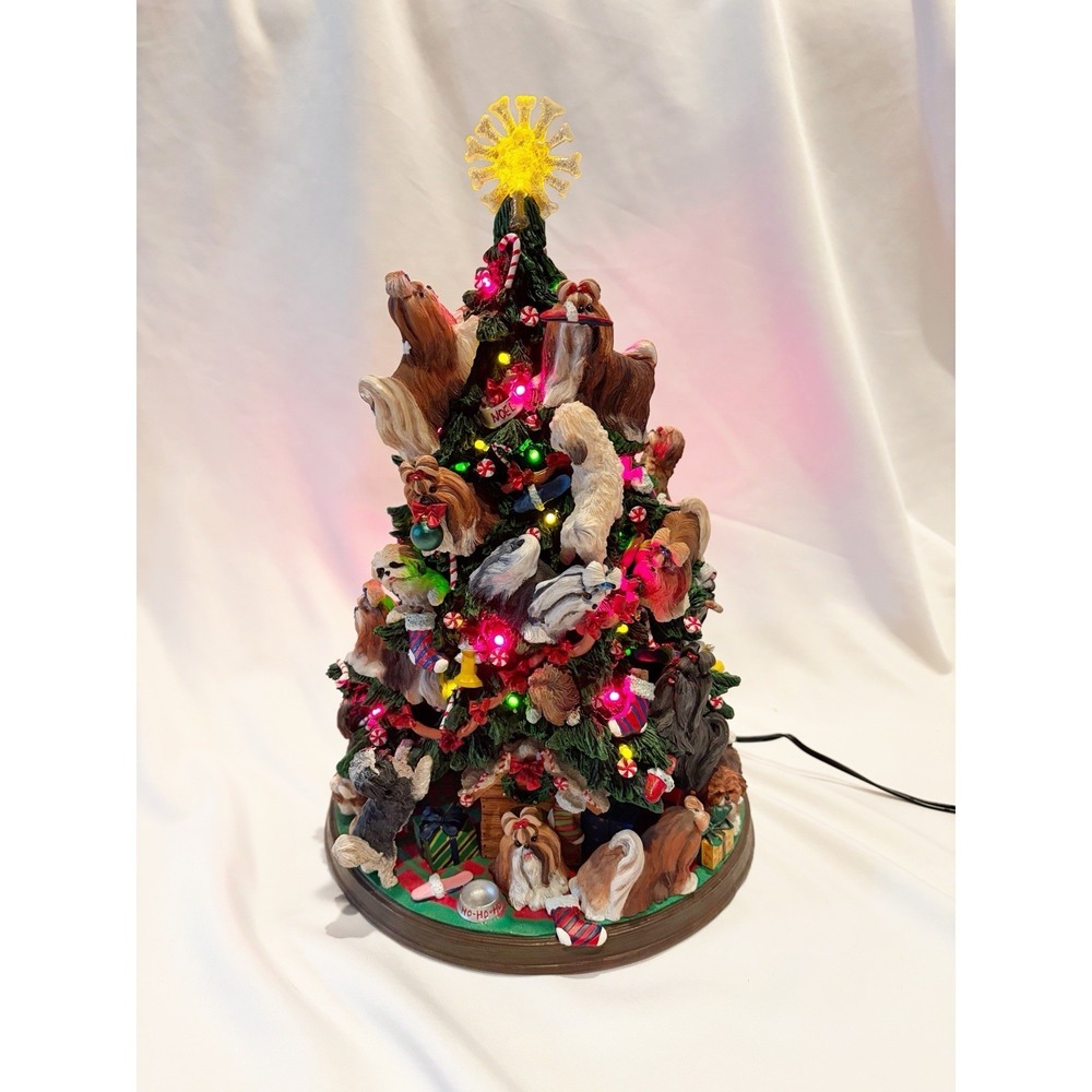 Danbury Mint Shih Tzu Dog Christmas Tree Lighted Figurine